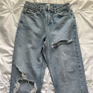 Topshop High-rise Light Blue Distressed Boyfriend Jeans